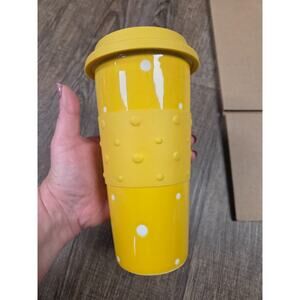 Temp-Tations by Tara Old World Yellow Tumbler Cup Glass Polka Dots & lid
